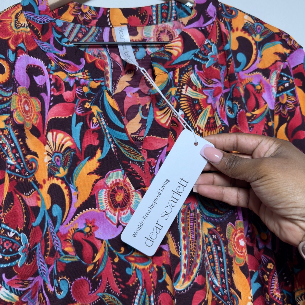 NEW Dear Scarlett Women Nitrogen Dress 2X Multi Paisley 3/4 Sleeve Pockets - Picture 4 of 10